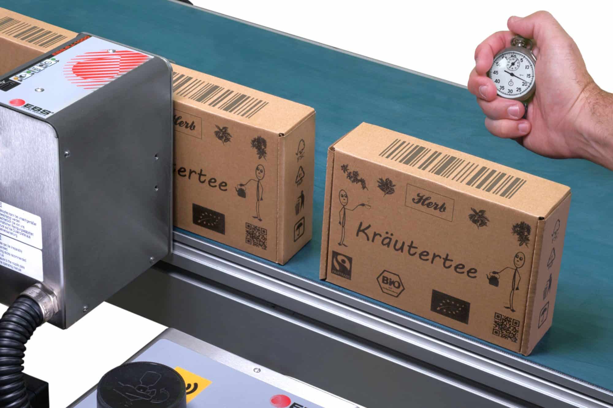 EBS-PJ-1000 high-resolution coding on a cardboard label